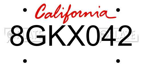 8GKX042 California License Plate