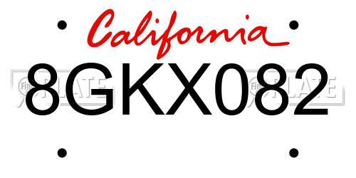 8GKX082 California License Plate