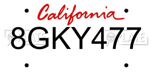 8GKY477 California License Plate