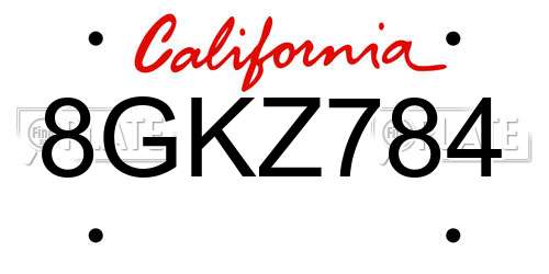 8GKZ784 California License Plate