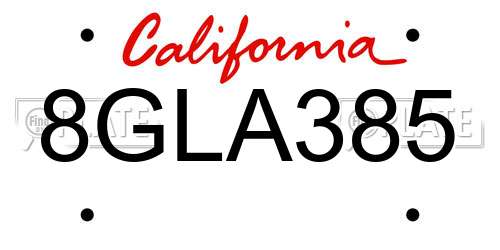 8GLA385 California License Plate