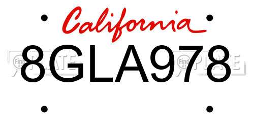 8GLA978 California License Plate