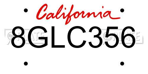 8GLC356 California License Plate
