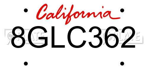 8GLC362 California License Plate