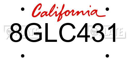 8GLC431 California License Plate