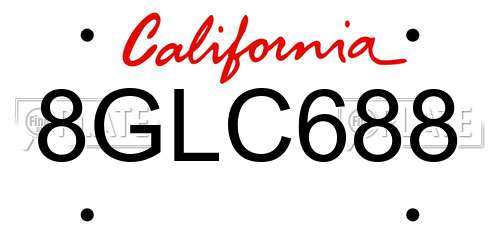 8GLC688 California License Plate