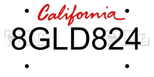 8GLD824 California License Plate