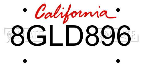 8GLD896 California License Plate