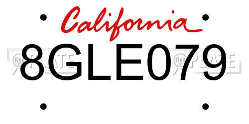 8GLE079 California License Plate