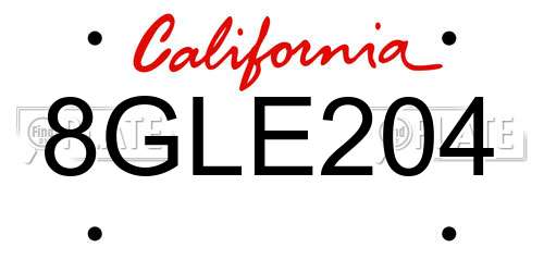 8GLE204 California License Plate