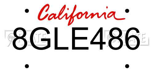 8GLE486 California License Plate
