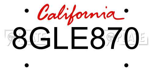 8GLE870 California License Plate