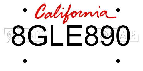 8GLE890 California License Plate