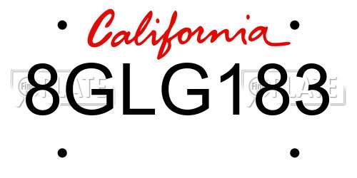 8GLG183 California License Plate