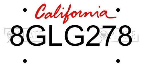 8GLG278 California License Plate