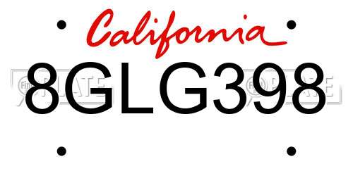 8GLG398 California License Plate