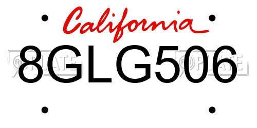 8GLG506 California License Plate