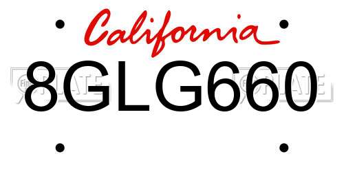 8GLG660 California License Plate