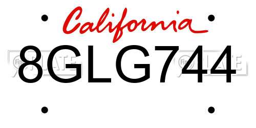 8GLG744 California License Plate