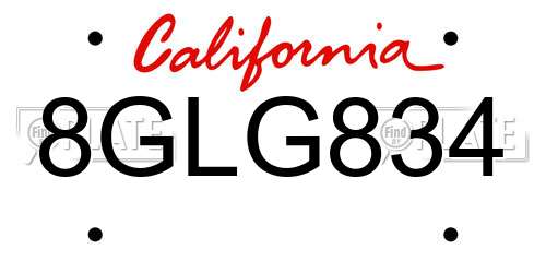 8GLG834 California License Plate