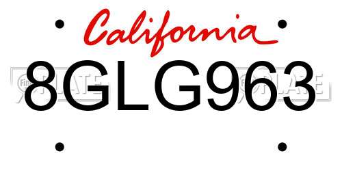 8GLG963 California License Plate