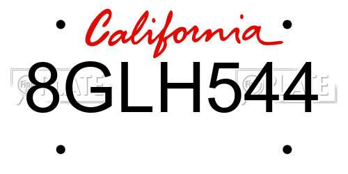 8GLH544 California License Plate