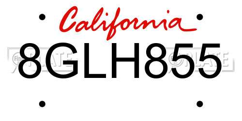 8GLH855 California License Plate