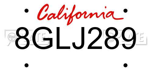 8GLJ289 California License Plate