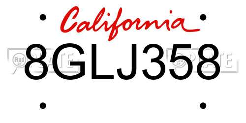 8GLJ358 California License Plate