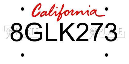 8GLK273 California License Plate