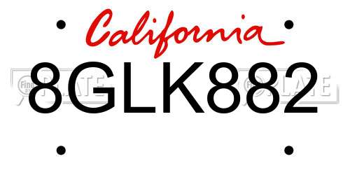 8GLK882 California License Plate