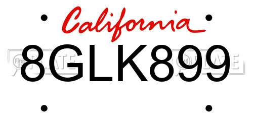 8GLK899 California License Plate