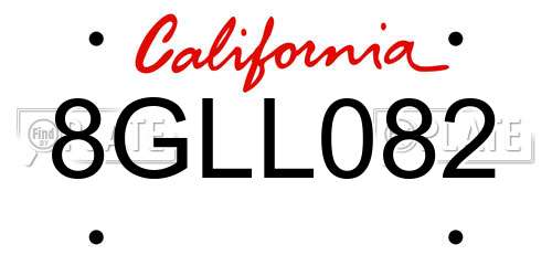 8GLL082 California License Plate