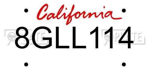 8GLL114 California License Plate