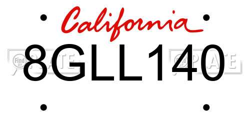 8GLL140 California License Plate