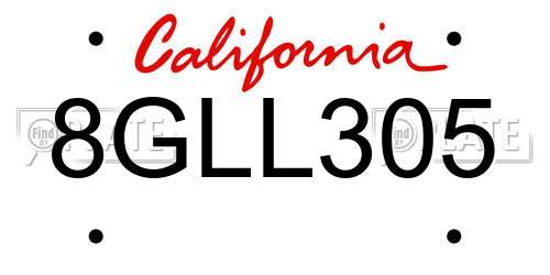 8GLL305 California License Plate