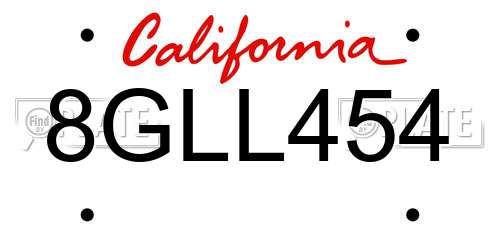 8GLL454 California License Plate