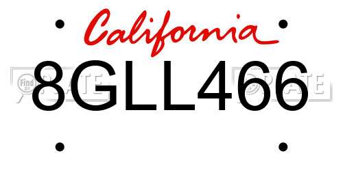 8GLL466 California License Plate