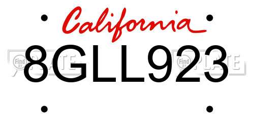 8GLL923 California License Plate