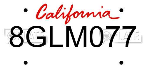 8GLM077 California License Plate