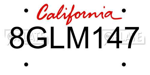 8GLM147 California License Plate