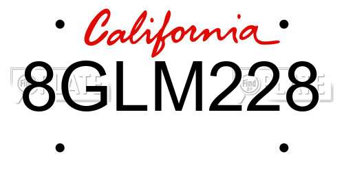 8GLM228 California License Plate