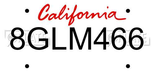 8GLM466 California License Plate