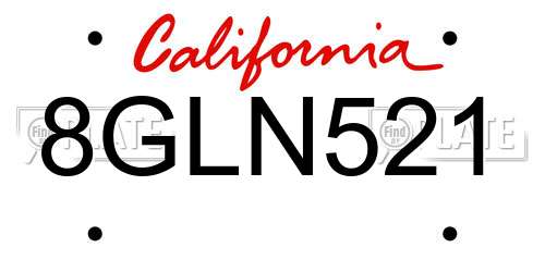8GLN521 California License Plate