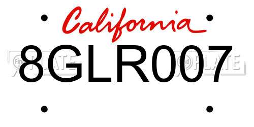 8GLR007 California License Plate