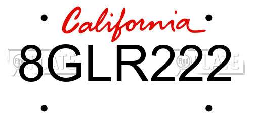 8GLR222 California License Plate