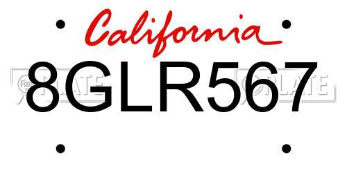 8GLR567 California License Plate