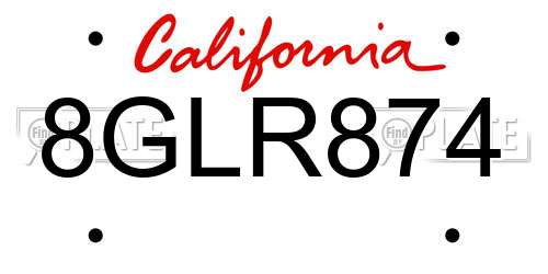 8GLR874 California License Plate