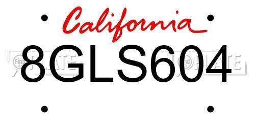 8GLS604 California License Plate