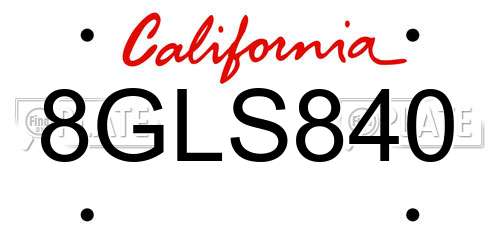 8GLS840 California License Plate
